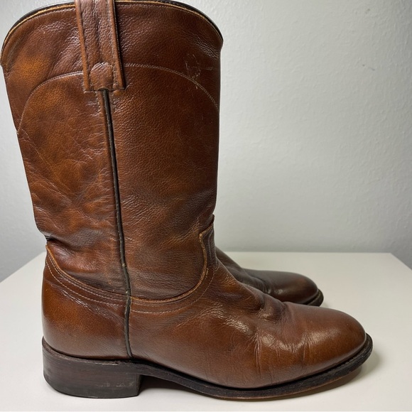 Dan Post Roper Leather Cowboy Western Boots Brown Pull On Style Mens 9M - Picture 8 of 15